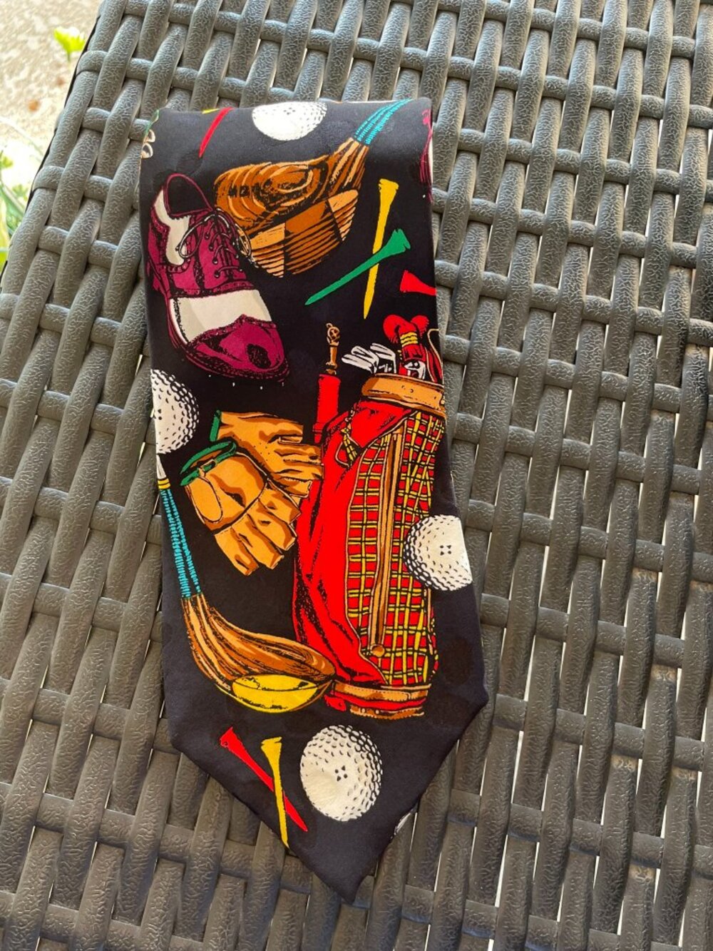 Addition Golf Theme Necktie Golf Clubs Bag Balls Novelty Mens Tie Black